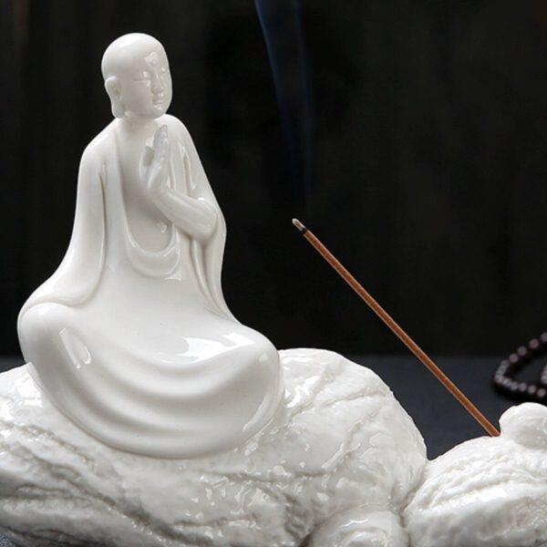 瓷语堂白瓷禅意境空间装饰摆件新中式茶道茶室家居香插坐岩小沙弥