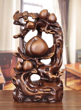 木雕寿桃摆件客厅玄关祝寿贺寿桃子礼品长L辈生日寿桃实木质工艺
