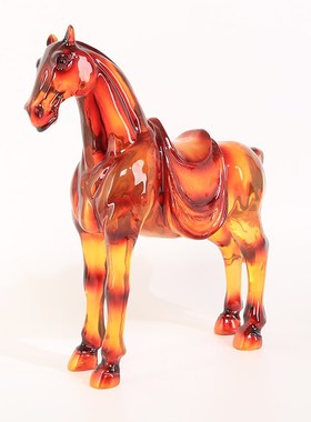 新中式招财马树脂摆件办公桌现代轻奢客厅L酒柜电视柜书房装饰送