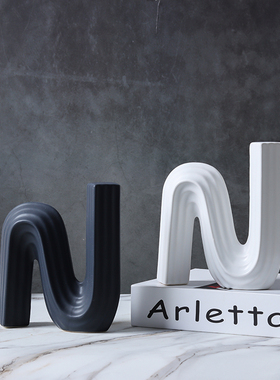 现简约北欧创意黑白N形几何陶瓷工艺品摆件家居样板Y房酒店饰品