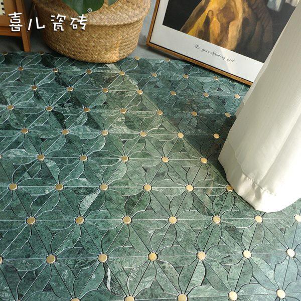 印度绿大理石马赛克瓷砖雪花白厨房阳台防滑地砖卫生间背景墙砖