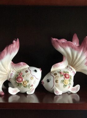 北欧轻奢年年有鱼金鱼摆件一对客厅酒柜电视柜家居装饰品乔迁礼物