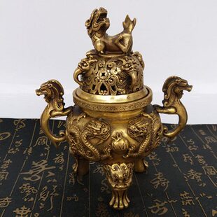 实体店热卖金属工艺纯铜熏香炉二龙戏珠摆件居家装饰