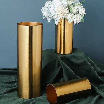 欧式圆筒金属电镀花瓶摆件客厅样板房金色铁艺插花器轻奢软装饰品,家居饰品,花瓶,淘宝优惠券,粉丝福利购,淘宝优惠卷