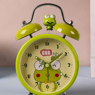 钟意轩卡通儿童闹钟青蛙学生用机械打铃静音小闹钟带夜灯超大铃声