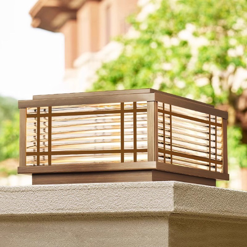 太阳能柱头灯全铜户外防水门柱灯简约别墅花园围T墙灯庭院大门口