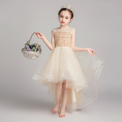 公主裙女童生日香槟色小女孩花童晚礼服高M贵主持人儿童钢琴演出
