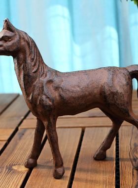 欧式复古办公室创意铁艺马金属马装饰品样板房间书房铸.铁动物摆