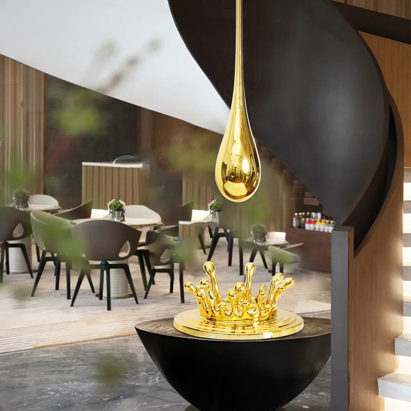 酒店售楼处展厅大堂吊装水滴雕塑轻奢F电镀挂饰商业街玄关悬挂装