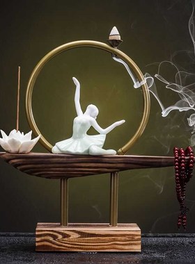 中式禅意倒流香炉k创意风化木摆件客厅家用办公室内大号沉檀香熏