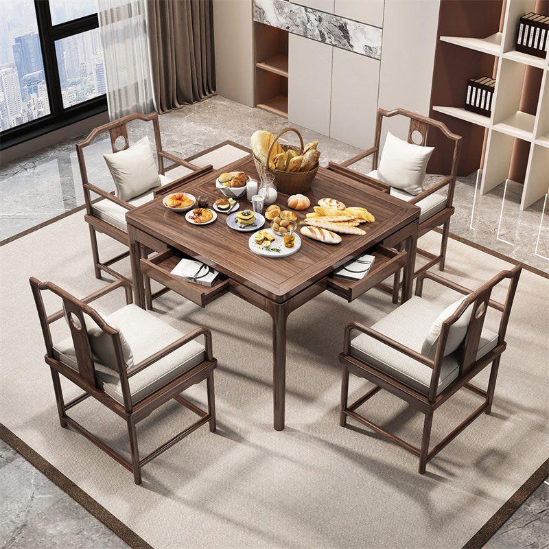 老榆木八仙桌茶馆中式实木餐桌正方形家用棋牌桌R掼蛋专用桌椅组