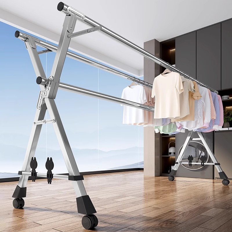 晾衣架落地不锈钢卧室内伸缩阳台晒被子神器O家用凉衣杆折叠晒衣