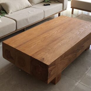 侘寂风实木拼接茶几茶台小户型客厅铁艺复古方形木条组合原木茶桌