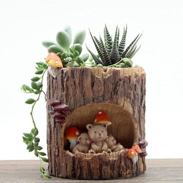 如果田园创意森林卡通动物树桩多肉植物花盆个性桌面木桩花器装饰,家居饰品,花盆,淘宝优惠券,粉丝福利购,淘宝优惠卷