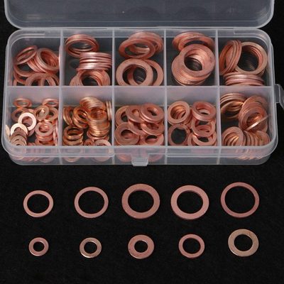 200PCS 紫铜油封垫片盒装 O型密封圈垫片 铜垫片平垫圈组合 M5-14