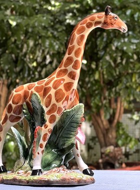 陶瓷动物家居饰品摆n设长颈鹿东南亚风格工艺品客厅摆件新中式礼