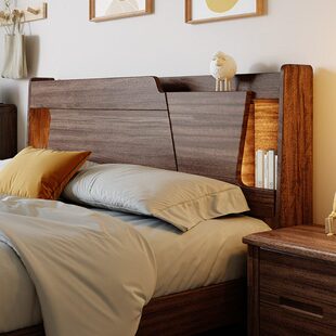 胡桃木实木床现代简约中复古2米x2米2大床新中式床地台高箱储物床