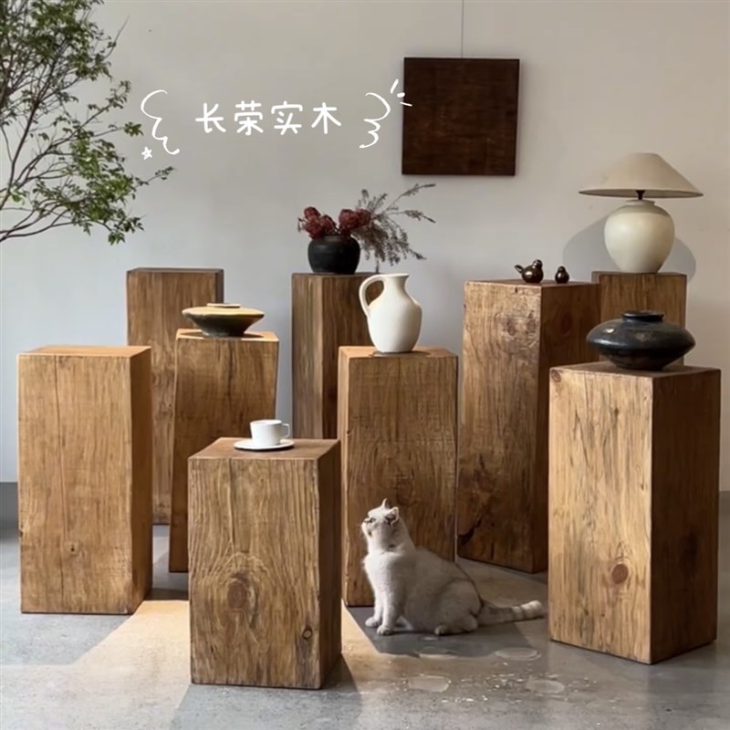 原木根雕民宿花架沙发边几u木桩复古实木墩子角几树桩底座酒店摆