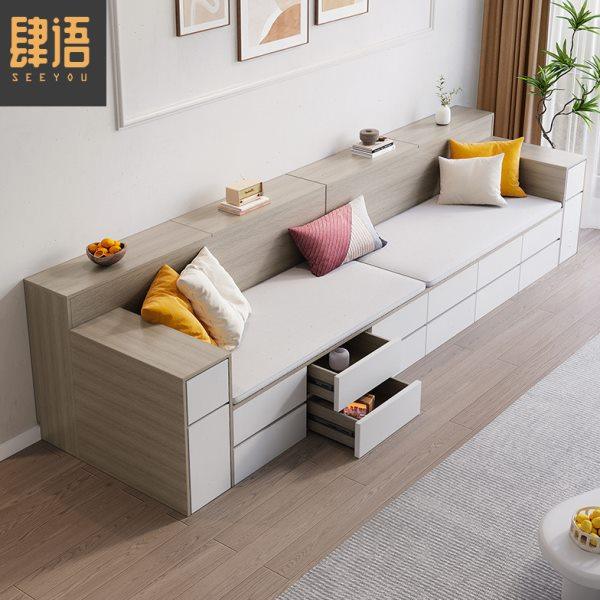 小户型多抽屉可储物直排沙发北欧实木板榻榻米定做客厅抽拉式卡座,住宅家具,实木沙发,淘宝优惠券,粉丝福利购,淘宝优惠卷