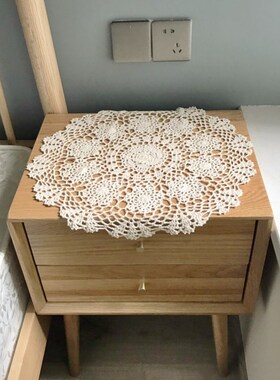 包邮手工钩针钩869NnXH花复古北欧镂空森系田园棉桌布米/白40-50C