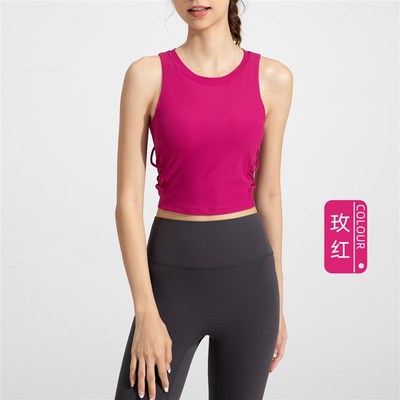 Athena lulu带胸垫瑜伽背心女裸感无袖上衣外穿跑步运动健身服