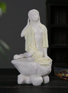 陶瓷现代人物创意美女家居工艺品摆件 古典美女出浴白瓷玄关装饰