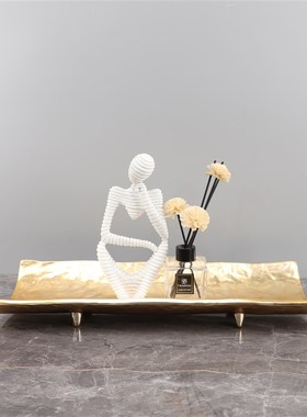 欧式轻奢b竹节树脂摆件收纳托盘客厅电视柜玄关茶几家居创意装饰