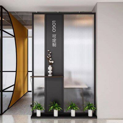 玻璃屏风隔断办公室形象墙入户玄关前台背景墙免固定移动座屏