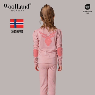 挪威WoolLand美利奴羊毛滑雪速干儿童打底衫春秋女童长袖套头衫