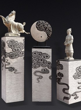 祥云展示柱新中式l大号落地中国风装饰摆件底座客厅拴马桩大工艺