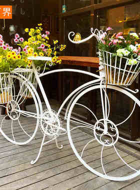 欧式创意摆件饰品家具商场店铺橱窗装G饰道具田园铁艺自行车花架