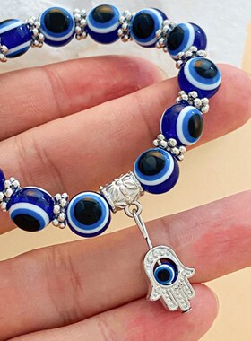 欧美跨界手饰o品覆古蓝眼珠时尚邪眼手炼
