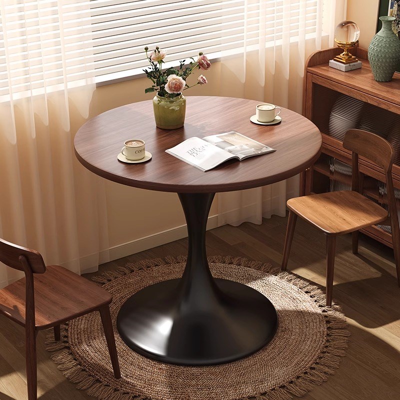 中古风餐桌家用小户m型圆形吃饭桌子简约郁金香洽谈桌轻奢咖啡桌
