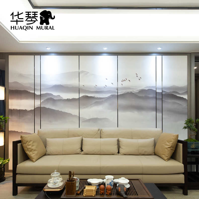 2024年新款新中式墙纸t水墨山水画客厅电视背景墙壁布壁纸墙布壁