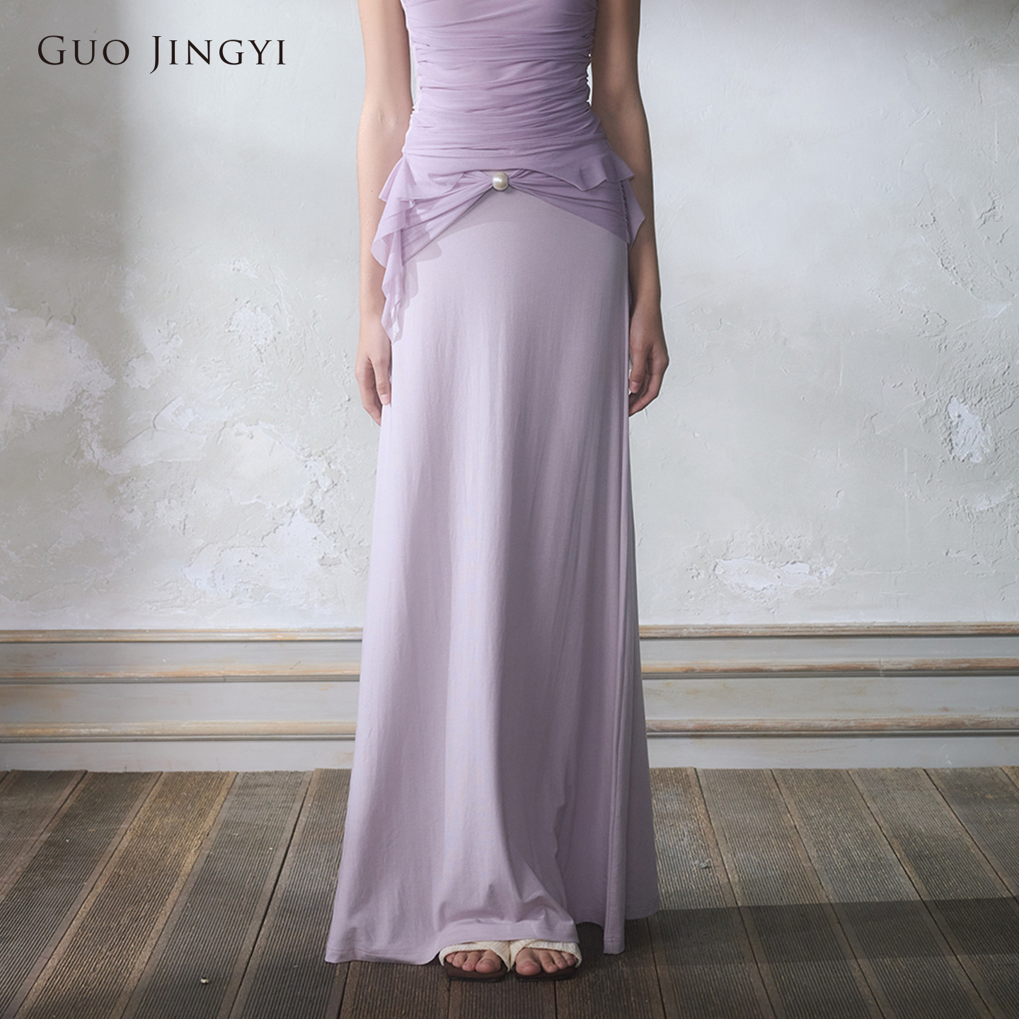 【宣璐同款】GUO JINGYI2026春夏通勤网纱针织长款半身裙裙子女