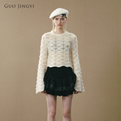 黄霄雲同款 GUO JINGYI25秋冬喇叭袖 钩织短款 毛衣羊毛针织上衣