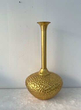欧式创意长颈纹蜂巢金色花瓶金箔铁艺轻奢艺术摆件家居宴会装饰品
