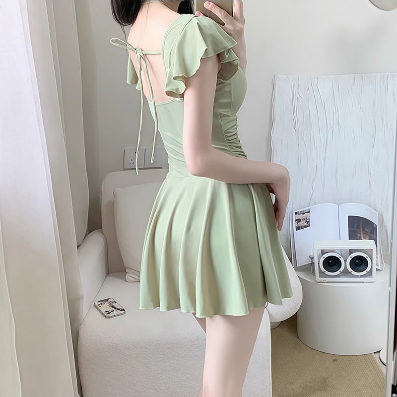 可爱甜美风泳衣女韩版个性保守连体泳装遮肚显瘦修身游泳衣