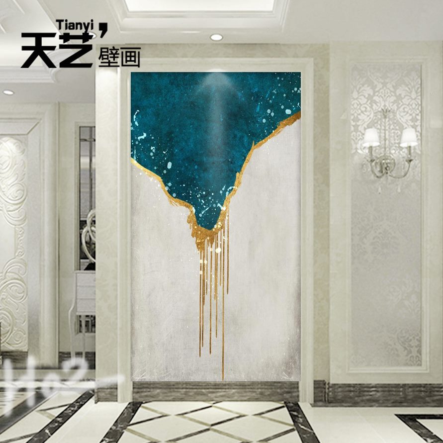 岁轻奢玄关简约现代金背景墙壁画抽象墙布客厅壁纸艺术月流装饰画