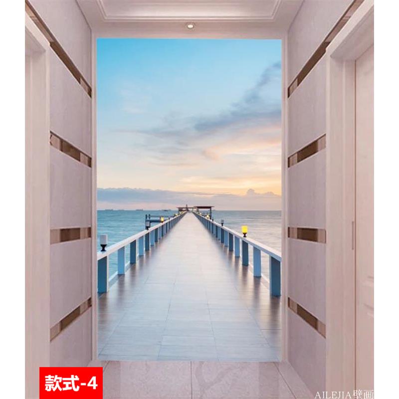 8d欧式玄关3d立体延伸空间墙纸壁纸画过道玄幻5d背景墙画海景墙布