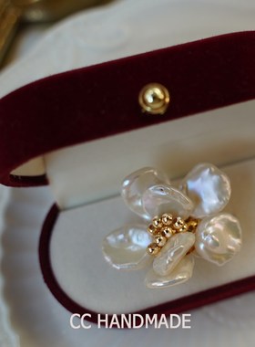 cc手作 巴洛克珍珠花瓣花朵戒指指环可调节 春T夏新款 海边度假