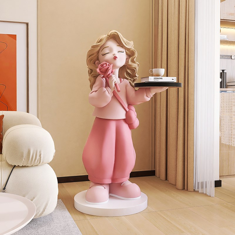 奶油风女孩大型客厅摆件沙发电视柜旁落地托盘灯轻奢生Z日乔迁礼