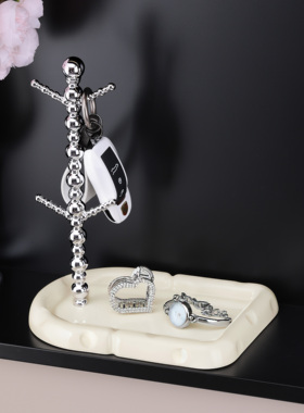 进门挂钥a匙收纳摆件轻奢陶瓷高级入户玄关置物架客厅装饰家居饰