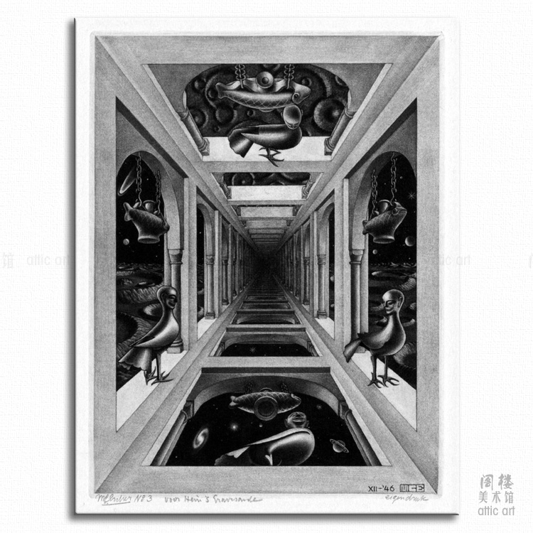 彼岸1 Escher 埃舍尔 视错觉版画装饰画无框有框W客厅书房酒吧图片