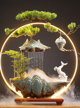 招财流水a摆件循环水喷泉办公室桌面室内景观生财客厅家居玄关装