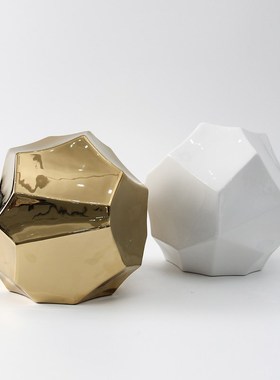 现代简约几何切面电镀金色亮白陶瓷球形摆件样板S间客厅书房工艺