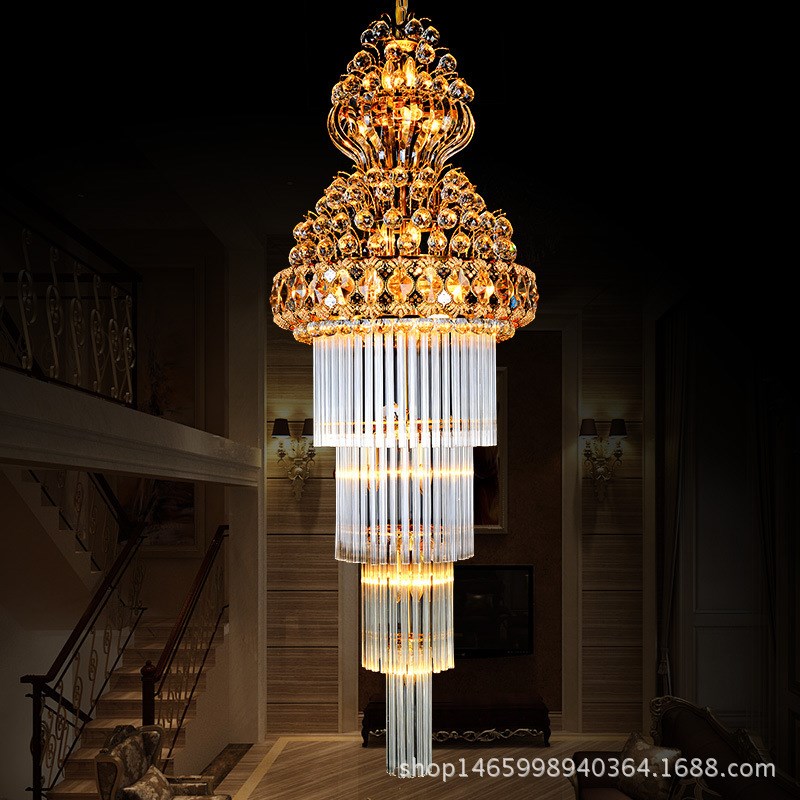 大吊灯现代简约楼梯灯客厅长吊灯别墅Q复式楼水晶灯吊灯