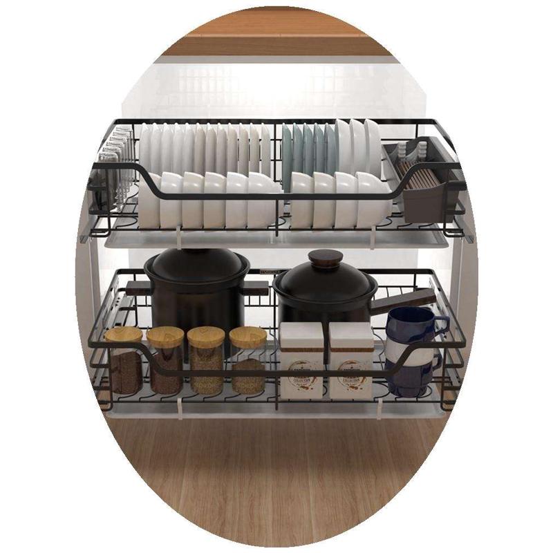 厨房橱柜拉篮双层缓冲抽屉式碗C碟篮不锈钢304碗柜碗篮碗架