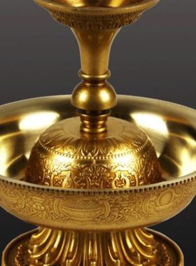 藏密坊 慧宝佛具护法杯供品A款纯铜八吉祥图案双层护法供杯佛前供