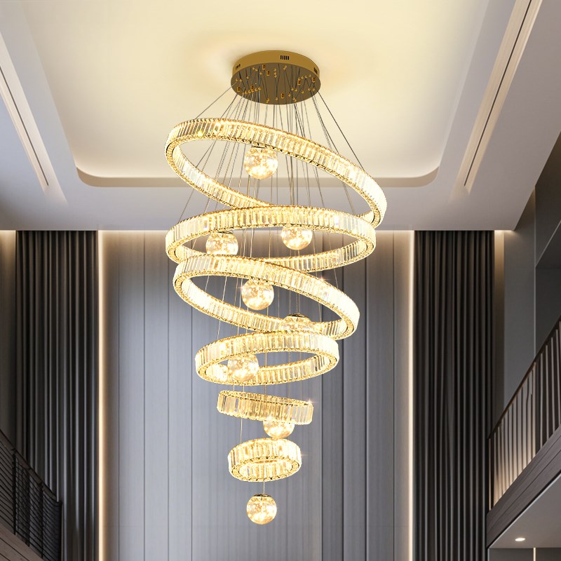 别墅复式楼大吊灯客厅灯挑空楼梯轻奢水I晶灯楼中楼酒店大堂包安